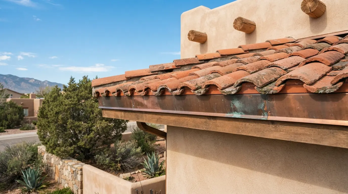 Clay tile edge with copper drip