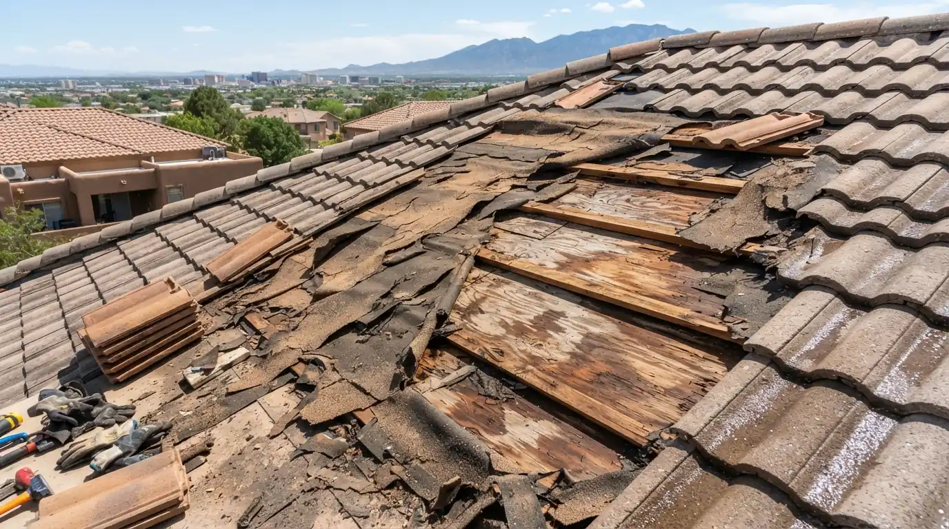 Underlayment failure under tile on a roof in Albuquerque, NM