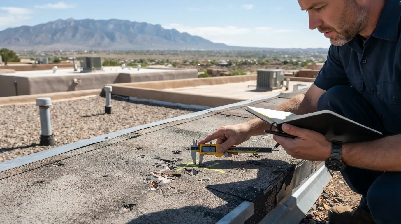 Insurance claim documentation on a roof in Albuquerque, NM