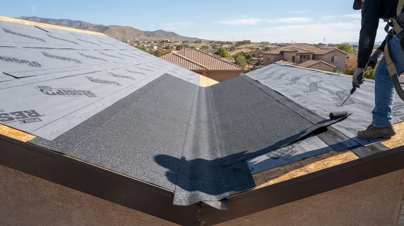 Underlayment and ice-and-water in valleys on a roof in Albuquerque, NM