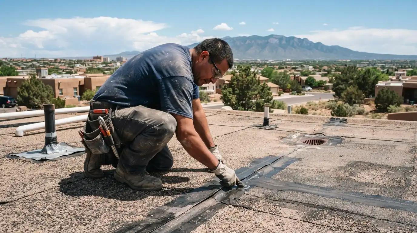 Pre-monsoon inspection on a roof in Albuquerque, NM