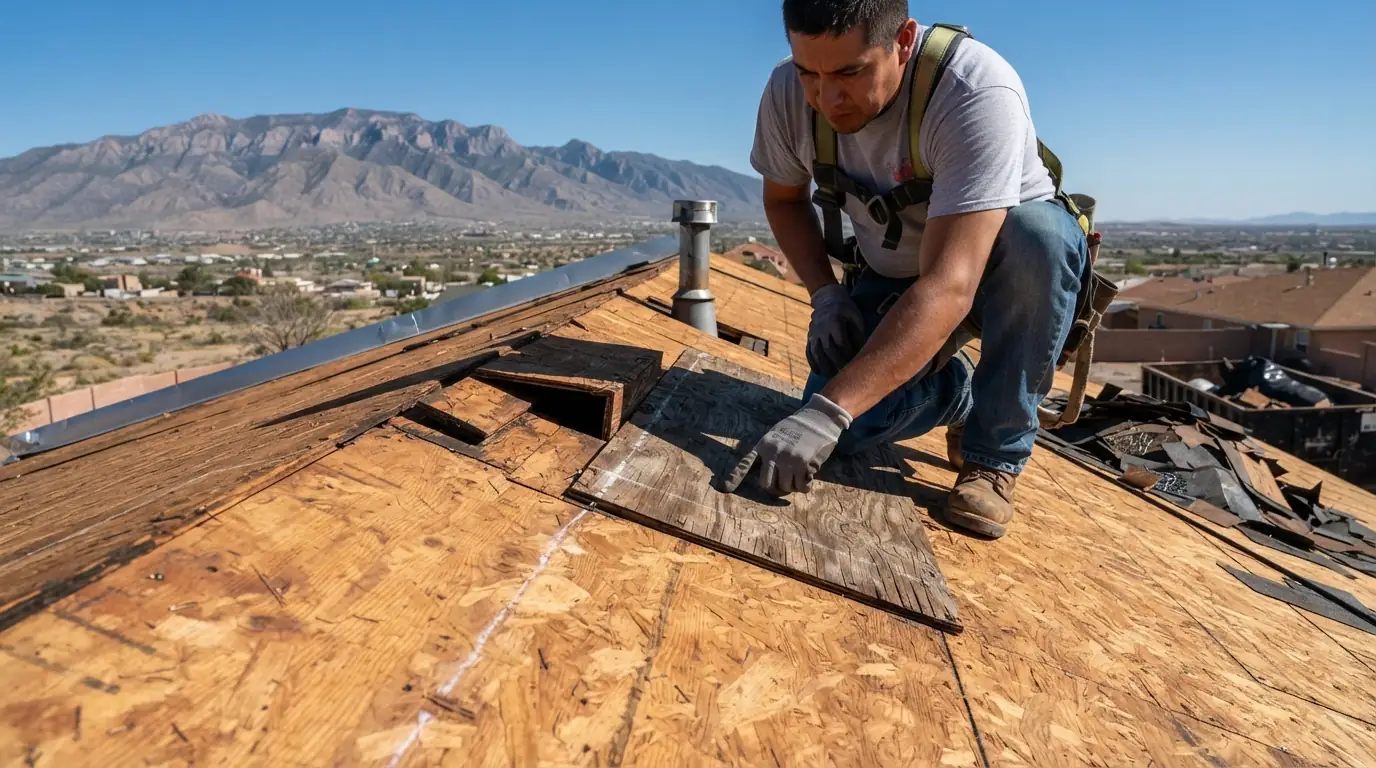 Full tear-off and decking inspection on a roof in Albuquerque, NM