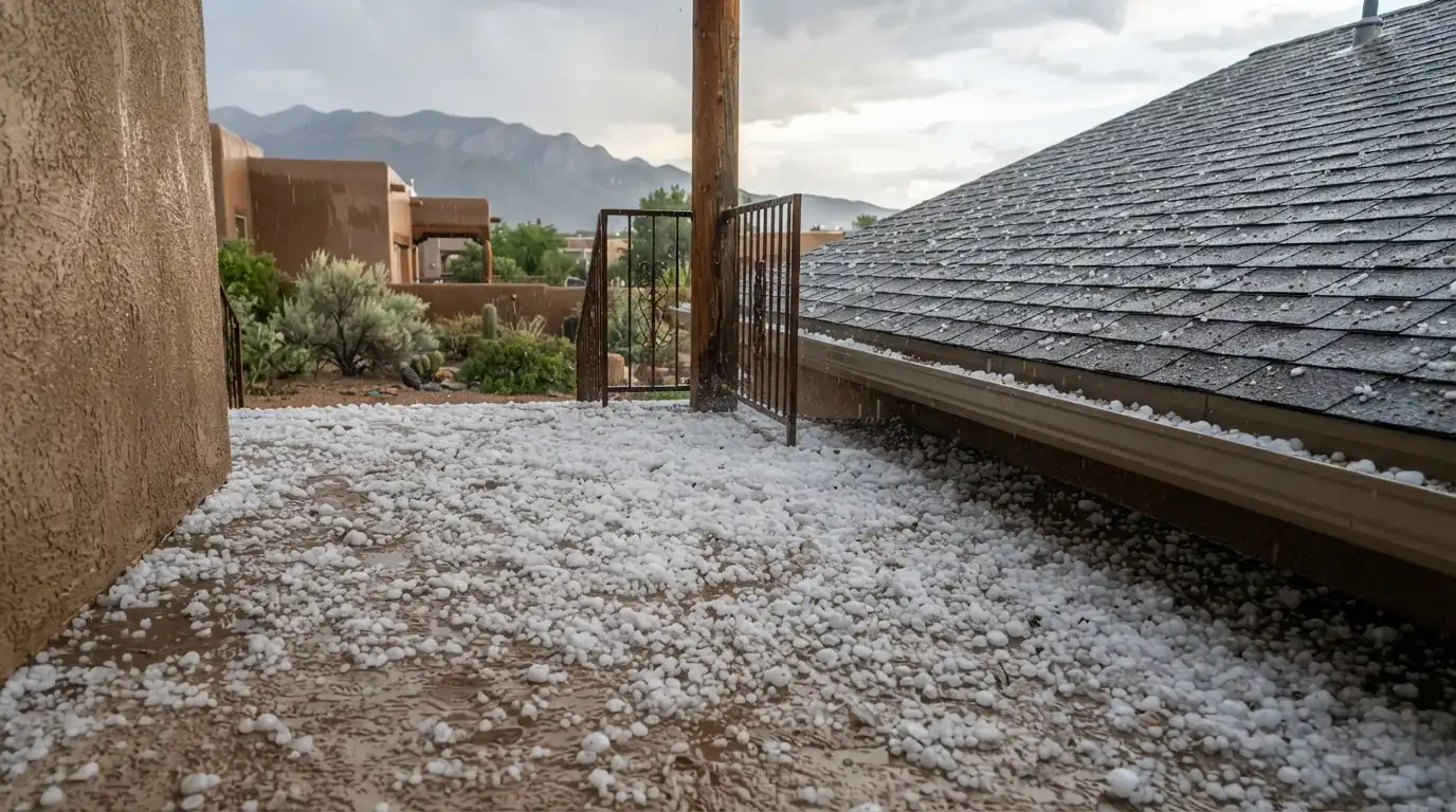 Roofing permit posted at a home under re-roofing in Albuquerque