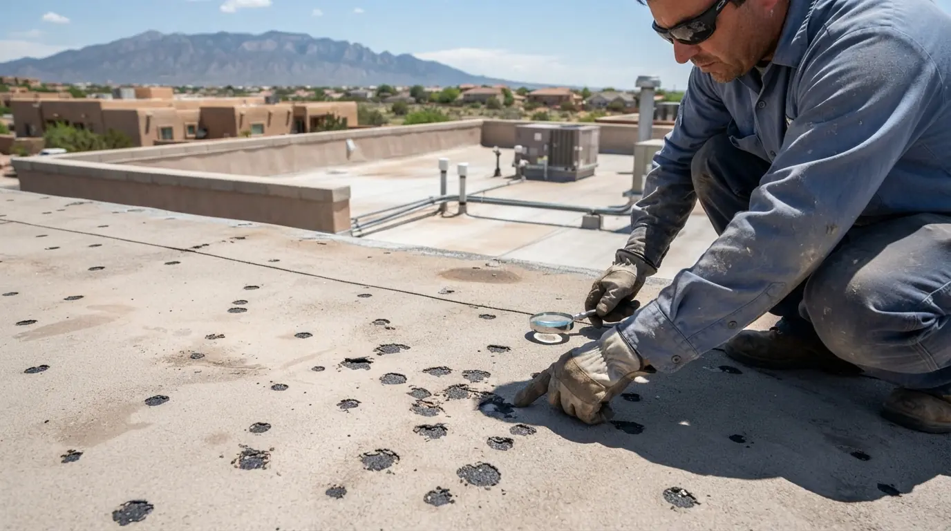 Post-hail inspection on a roof in Albuquerque, NM