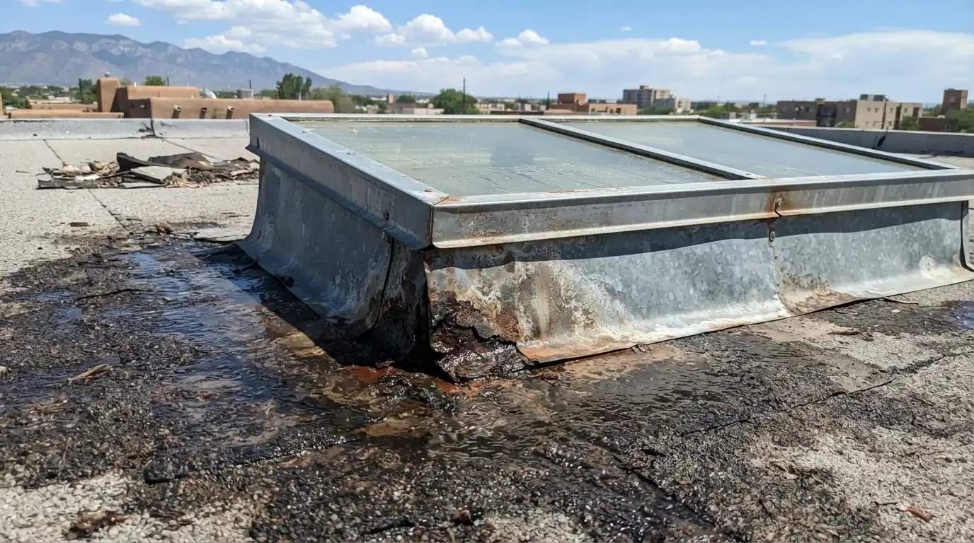 Skylight flashing leak on a roof in Albuquerque, NM