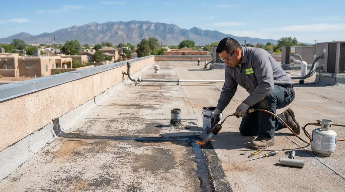 Annual flat roof tune-up on a roof in Albuquerque, NM