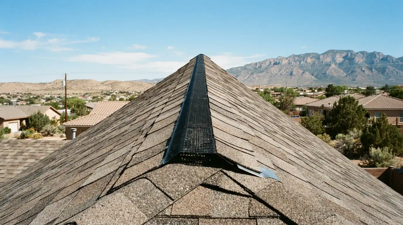 Ridge vent and ventilation on a roof in Albuquerque, NM
