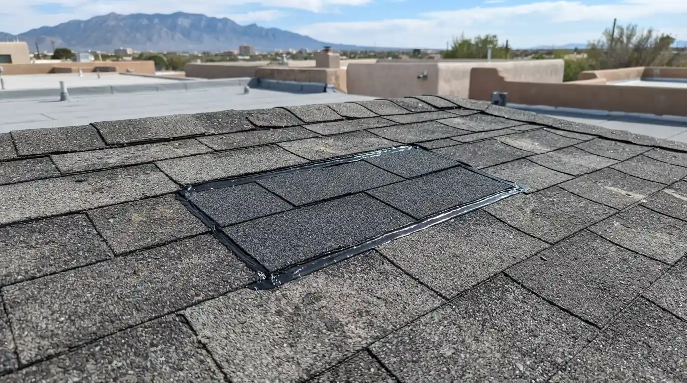 Missing and lifted shingle replacement on a roof in Albuquerque, NM