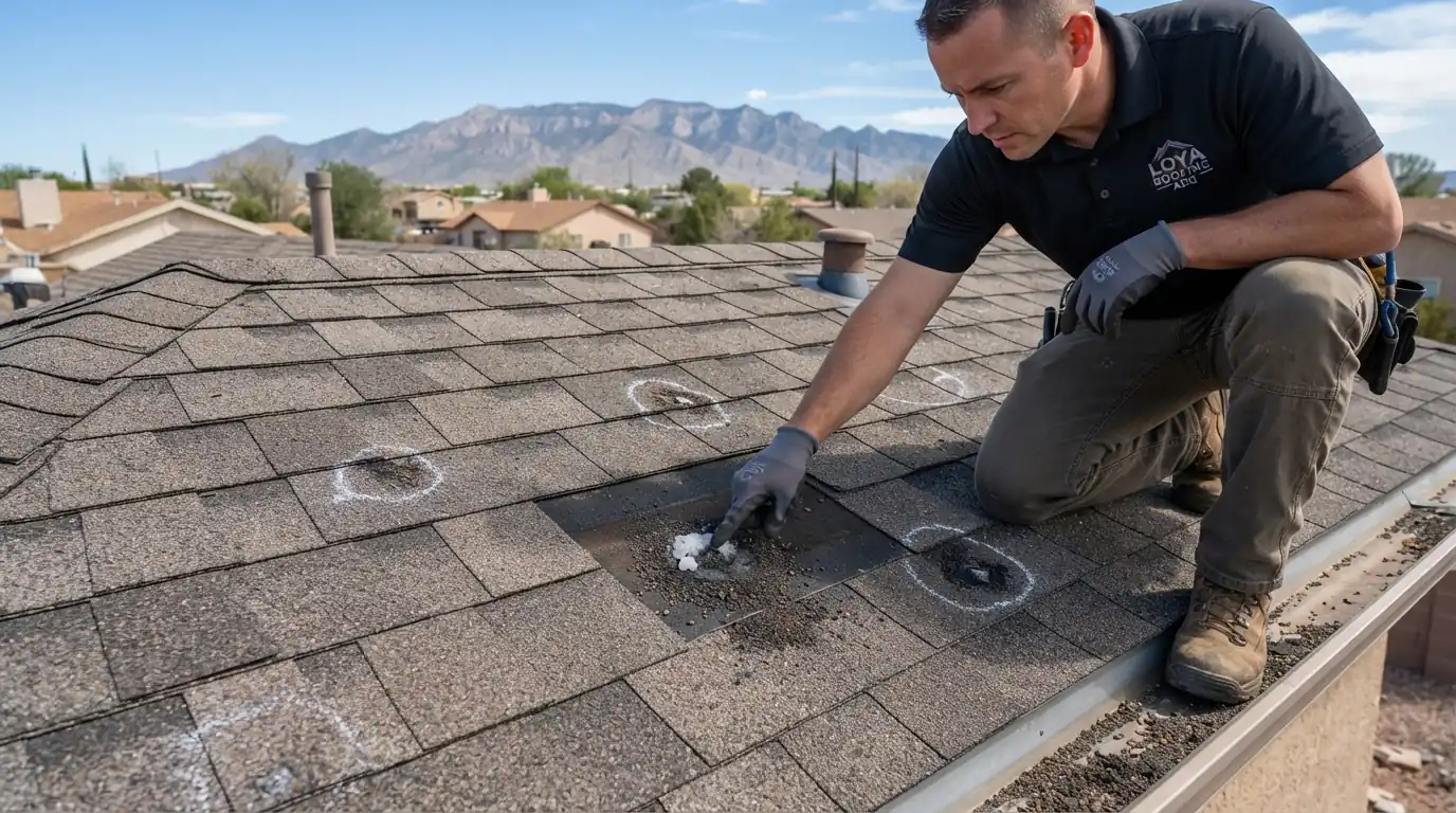 Dented roof vent showing hail impact marks