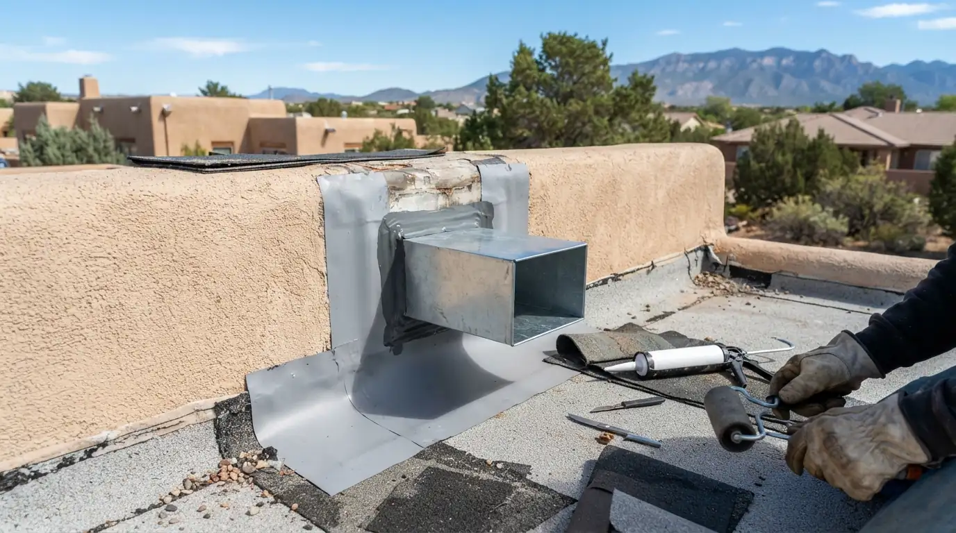 Canale reflashing and replacement on a roof in Albuquerque, NM