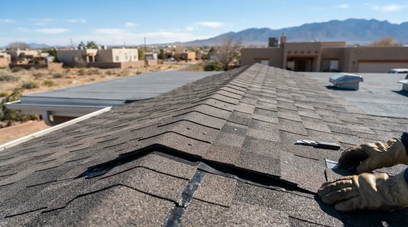 Ridge cap repair on a roof in Albuquerque, NM