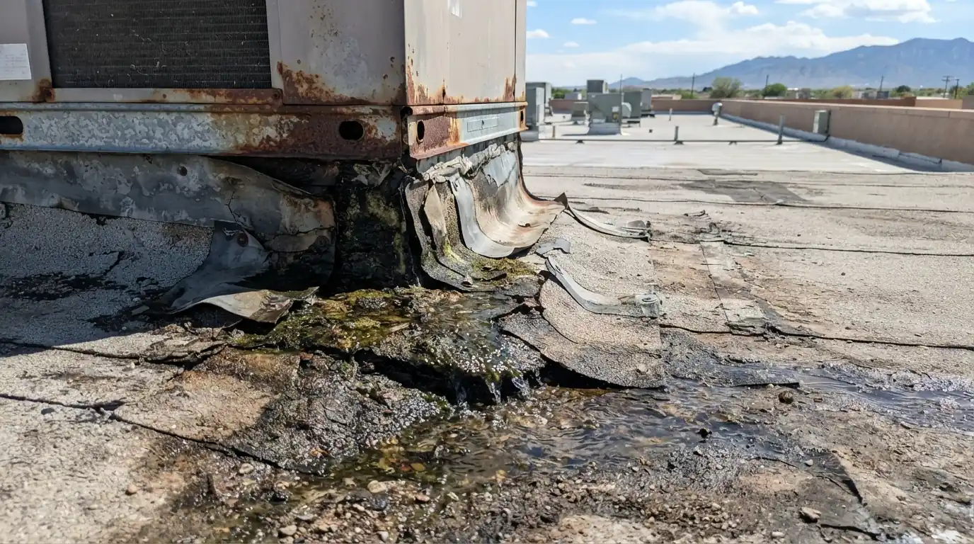 HVAC curb and penetration leaks on a roof in Albuquerque, NM