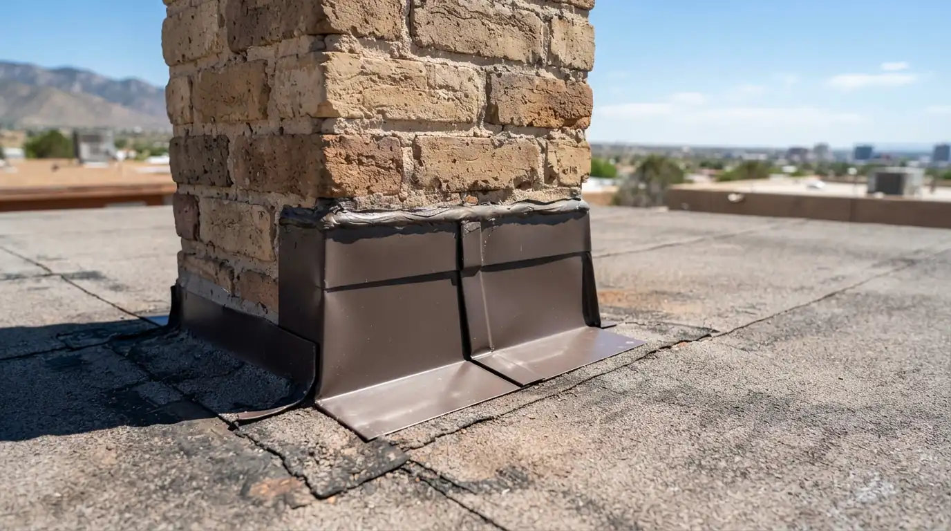 Chimney counterflashing on a roof in Albuquerque, NM