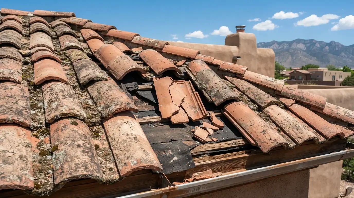 Cracked and slipped tiles on a roof in Albuquerque, NM