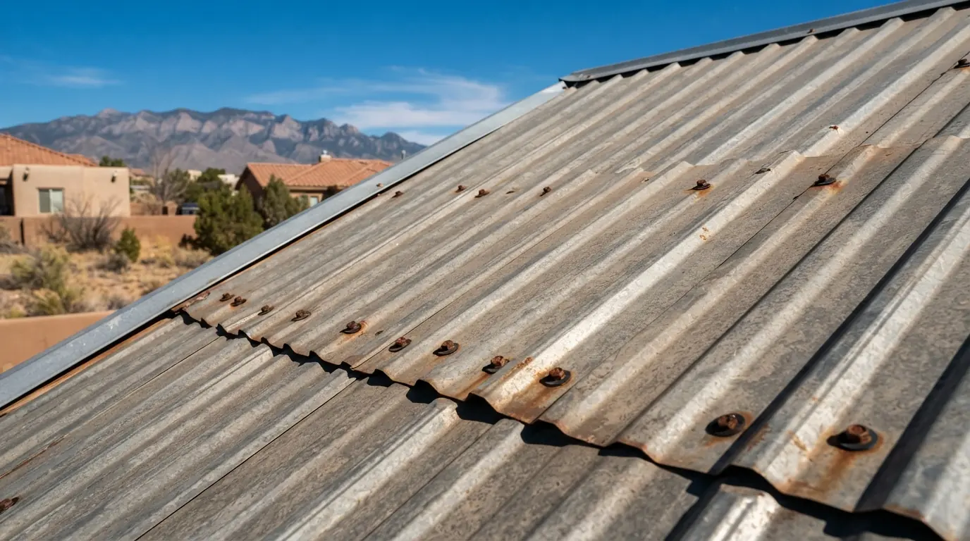 Exposed-fastener panels on a roof in Albuquerque, NM