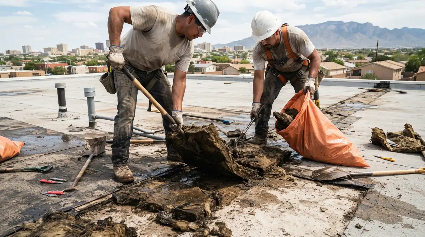 Wet insulation removal on a roof in Albuquerque, NM