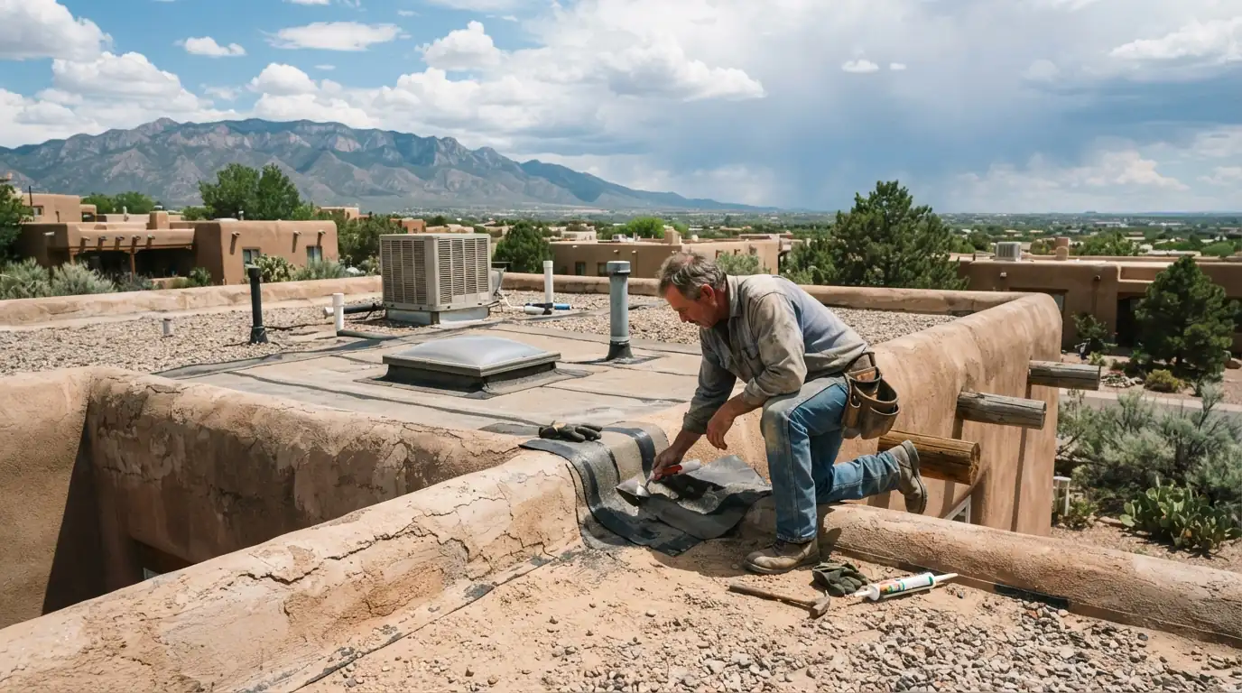 Canale being cleared on a flat roof before monsoon season
