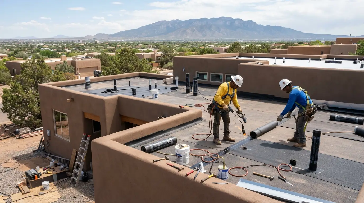 New roof being installed on a backyard casita in Albuquerque