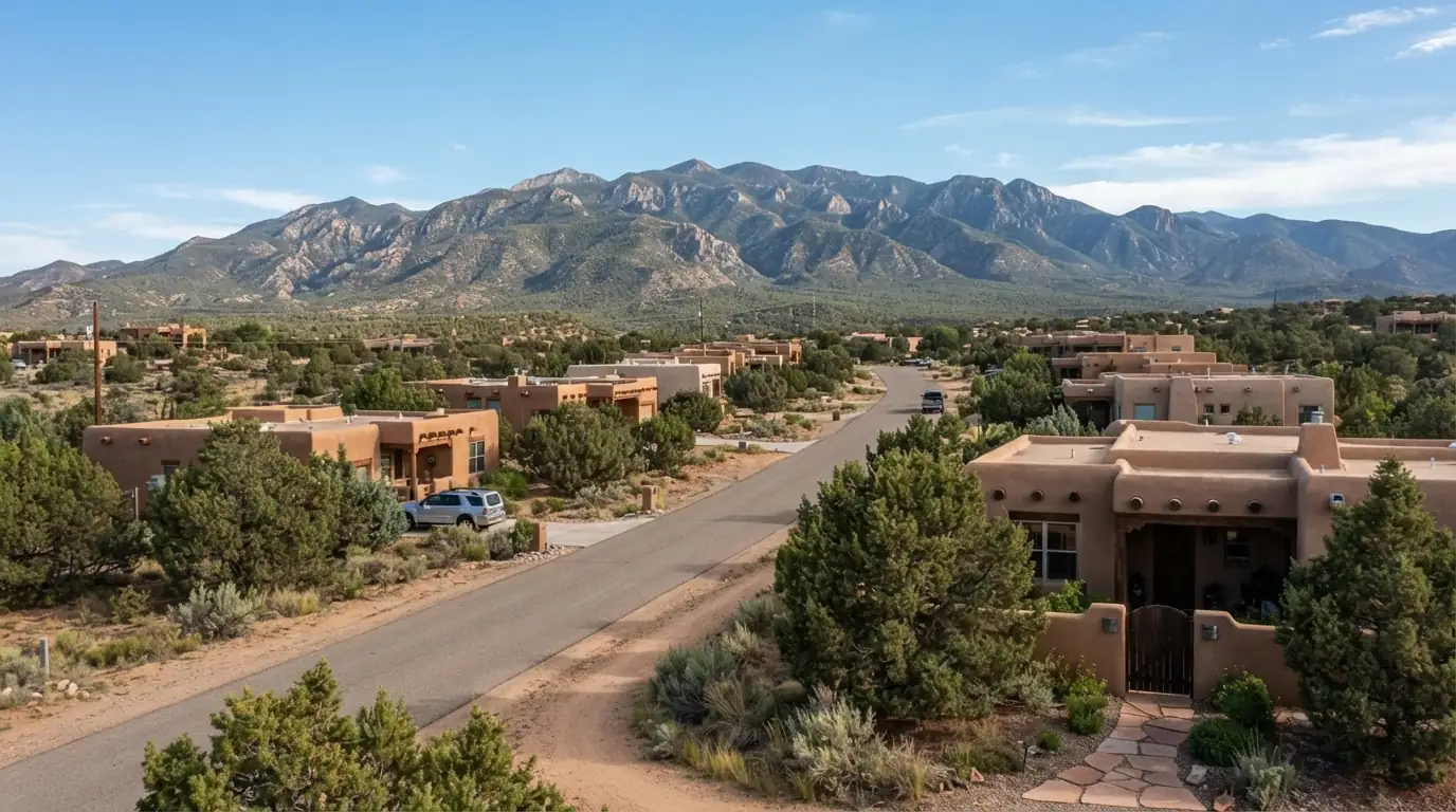 Pueblo style homes with flat roofs in Eldorado