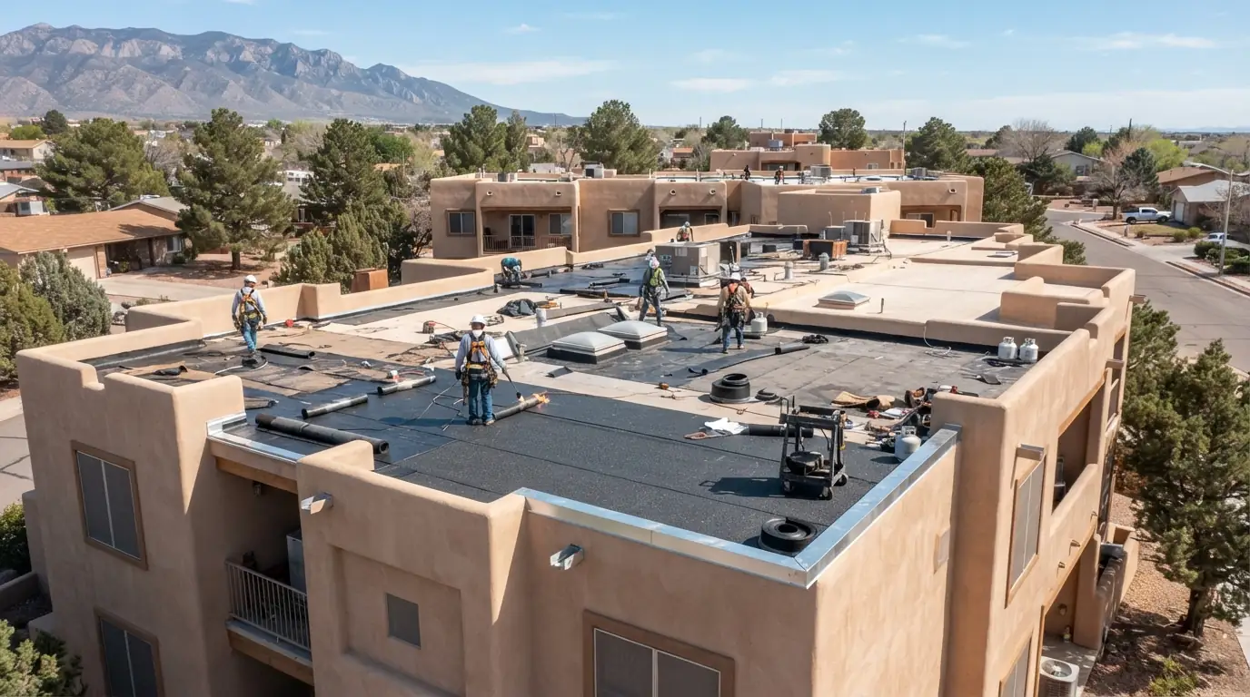 Apartment and condo re-roof on a roof in Albuquerque, NM