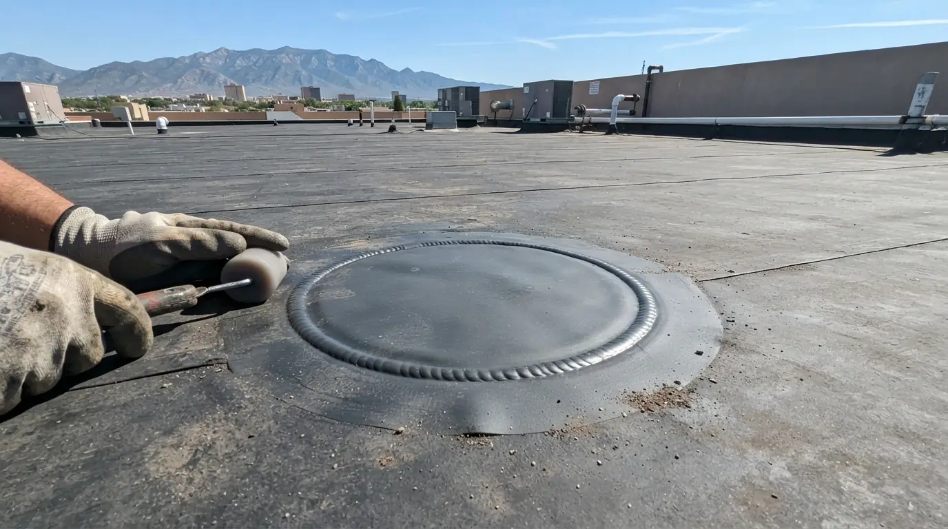 Membrane puncture and seam repair on a roof in Albuquerque, NM