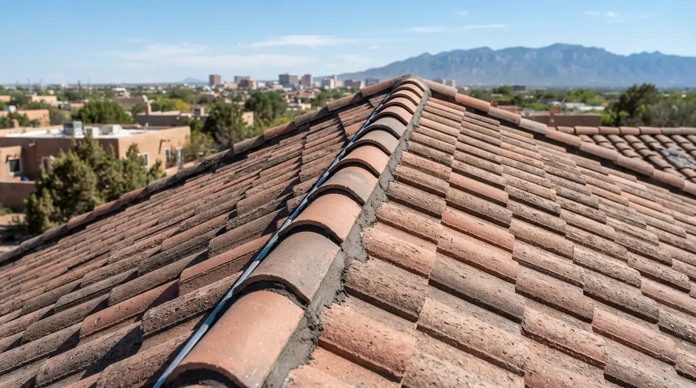 Tile ridge and hip repair on a roof in Albuquerque, NM