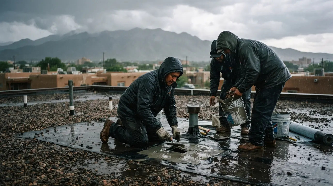 Monsoon storm leak response on a roof in Albuquerque, NM
