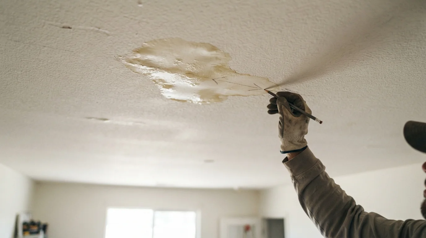 Ceiling stain leak tracing on a roof in Albuquerque, NM
