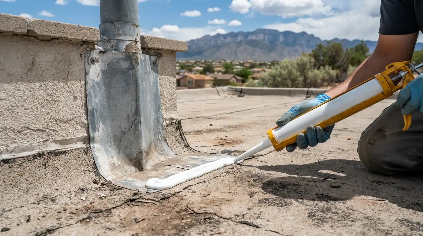 Sealant and flashing touch-up on a roof in Albuquerque, NM