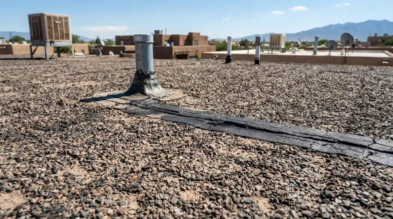 Blister in the surface of a built-up tar and gravel roof