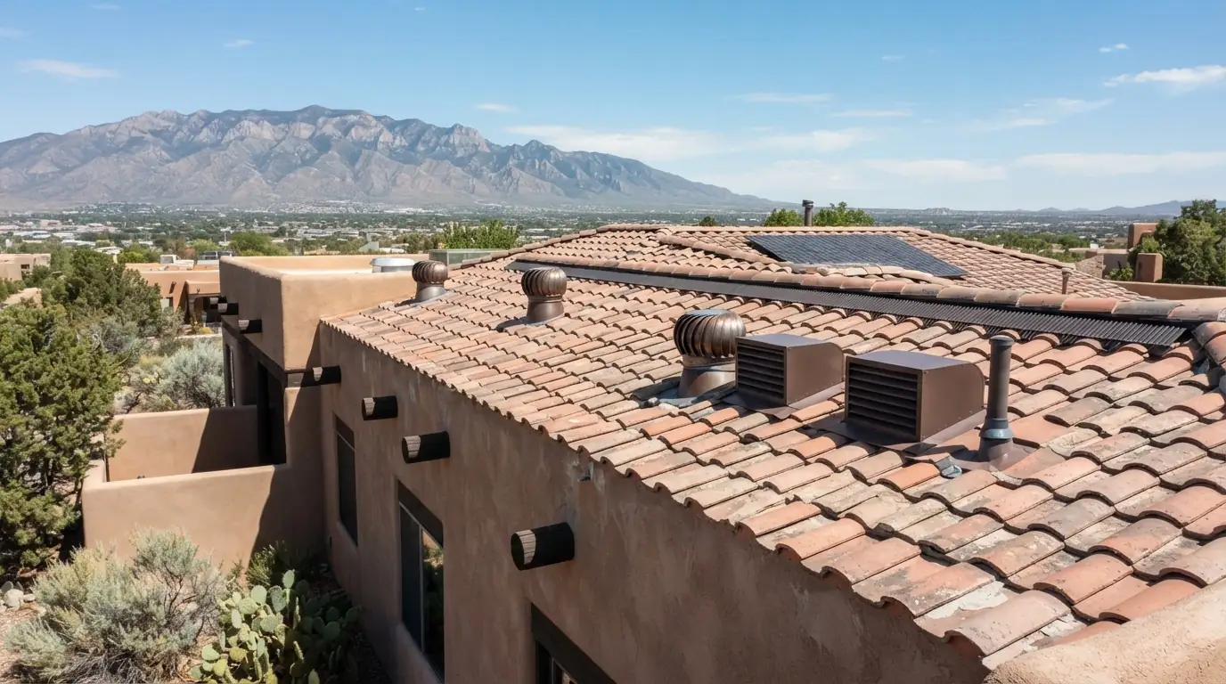Soffit vents and a ridge vent on a high desert home