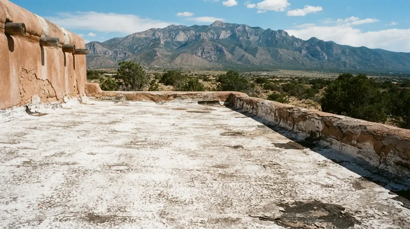 Standing water on a flat roof after a monsoon rain
