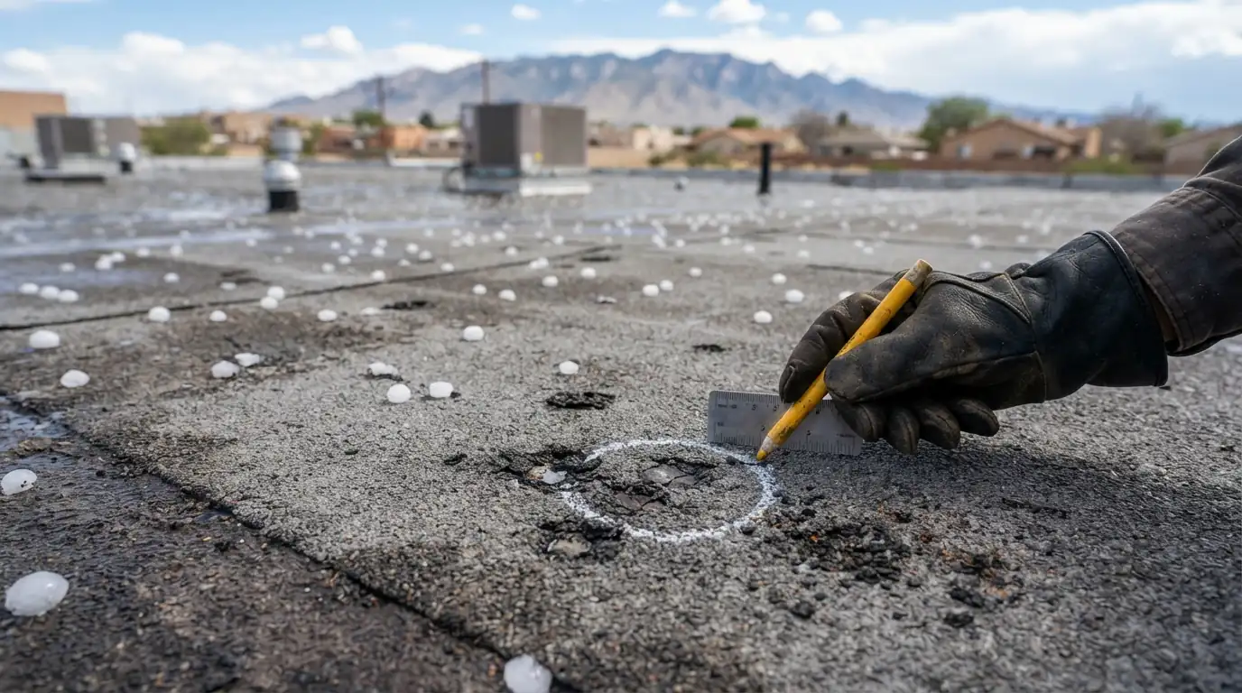 Hail impact assessment on a roof in Albuquerque, NM