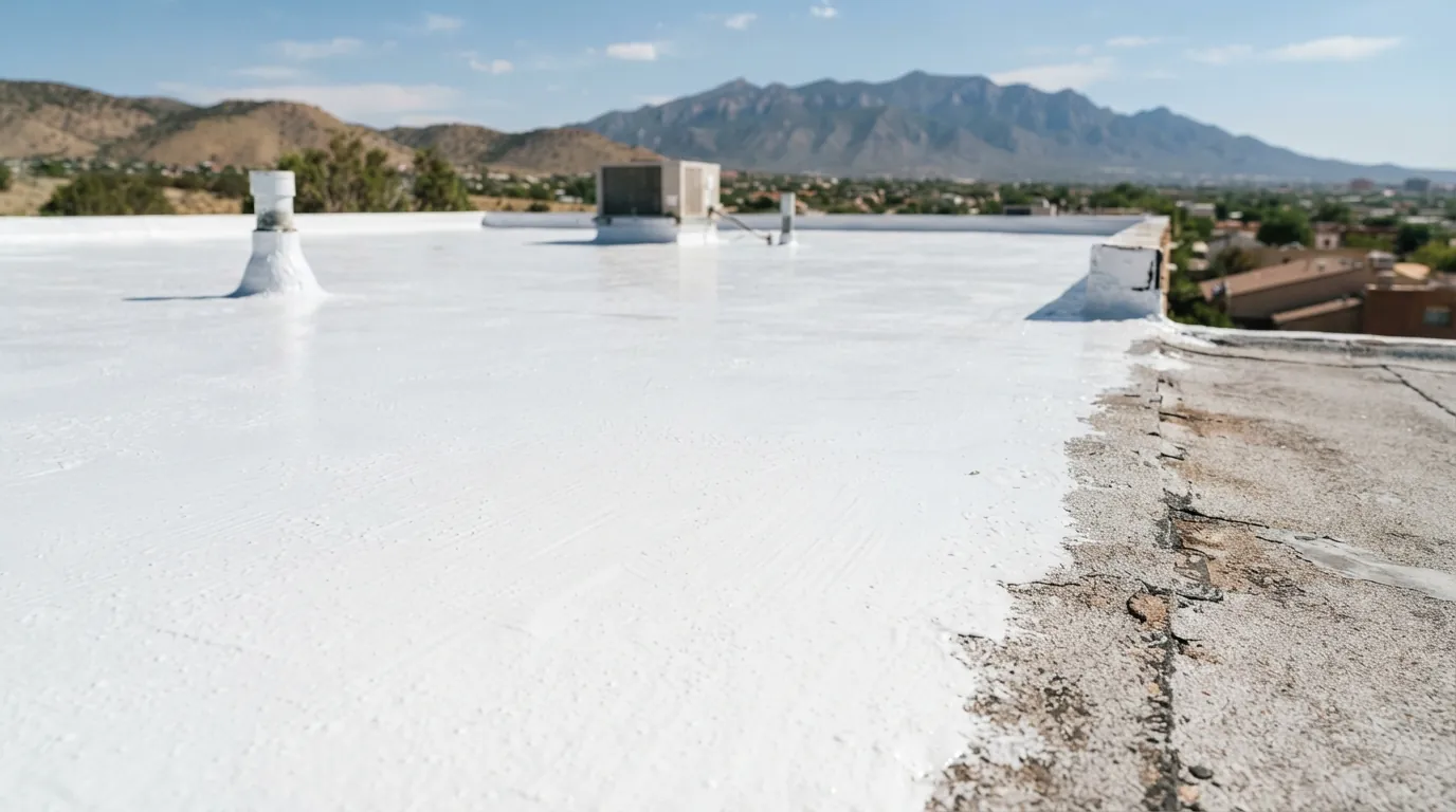 Silicone roof coating on a roof in Albuquerque, NM