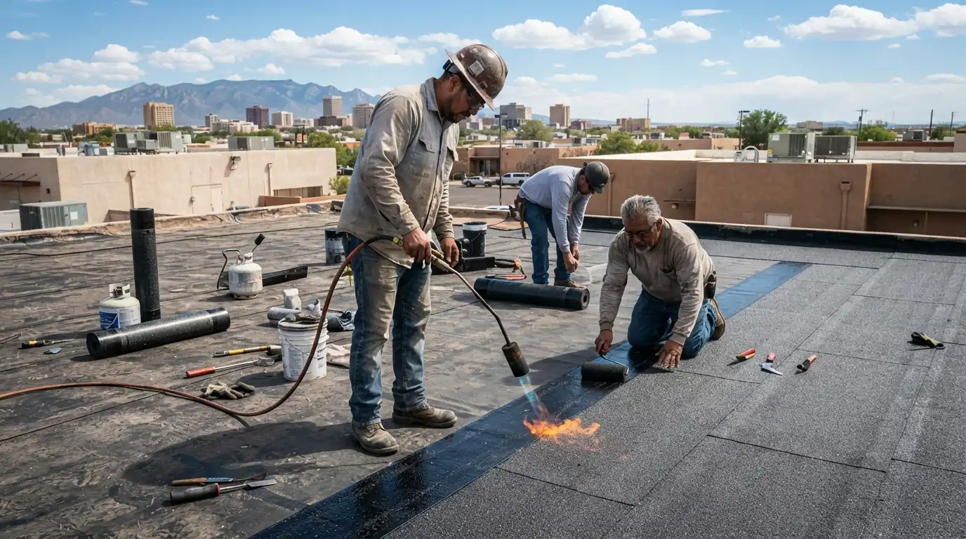 Mod-bit and built-up replacement on a roof in Albuquerque, NM