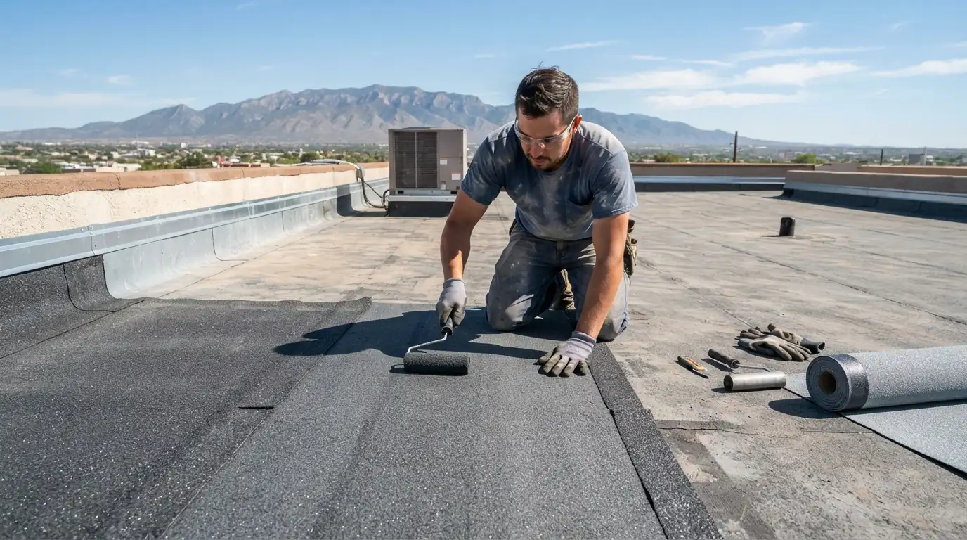 Self-adhered mod-bit on a roof in Albuquerque, NM