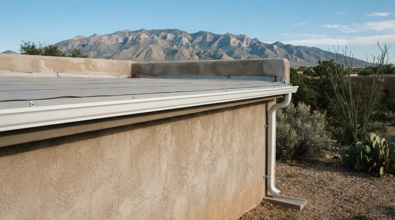 Seamless aluminum gutters on a roof in Albuquerque, NM